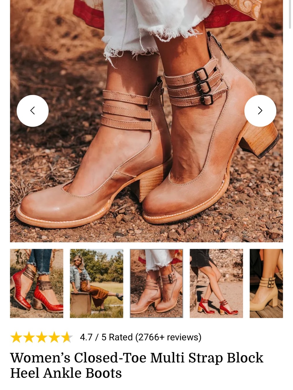 Women’s Closed-Toe Multi-Strap Block Heel Ankle Boots - Tan